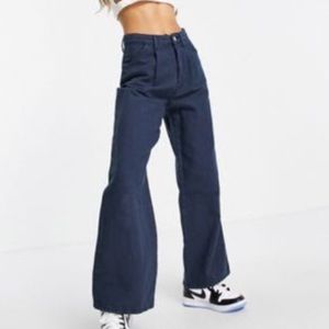 ASOS high wasted petite relaxed dad pants in navy cheesecloth